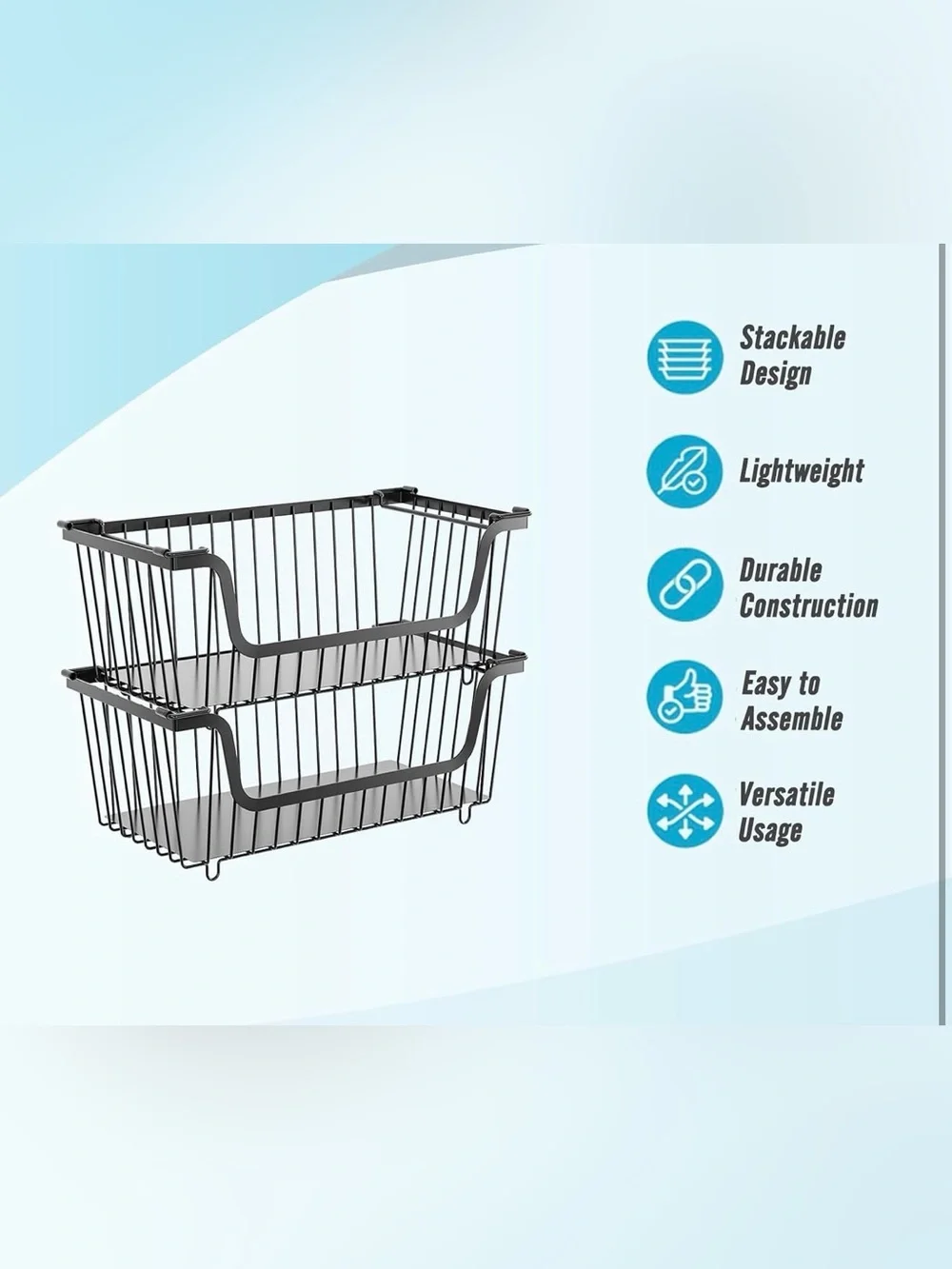 4 Pcs Stackable Wire Baskets for Pantry Organizers and Storage, Black, NEW
